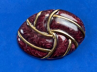Vintage 80'S Red Gold Tone Scarf Belt Enamel Clip  Signed Day-Lor 