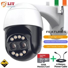 Dual Lens PTZ Wifi IP Camera Waterproof Dome Smart LED Night Motion Alarm 32GB