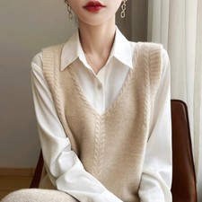 Lady Cable Knit Vest Tank Tops Gilets Waistcoat Sleeveless Jumper Knitted Basic