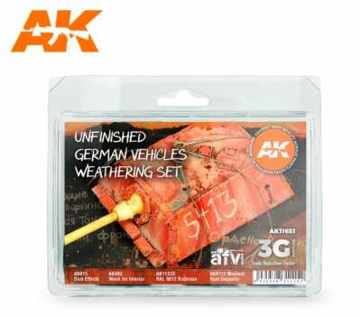 Unfertiges deutsches Fahrzeug Verwitterungsset -AK interaktives Acryl 3g und Emaille