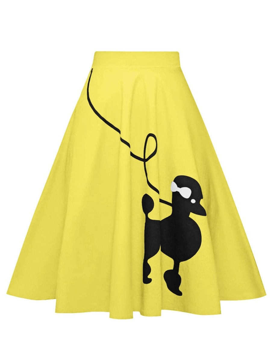 Women Poodle Skirt 50s Vintage Pleated A-line Zipper Skirts