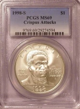 1998-S Crispus Attucks Commemorative Dollar-MS69