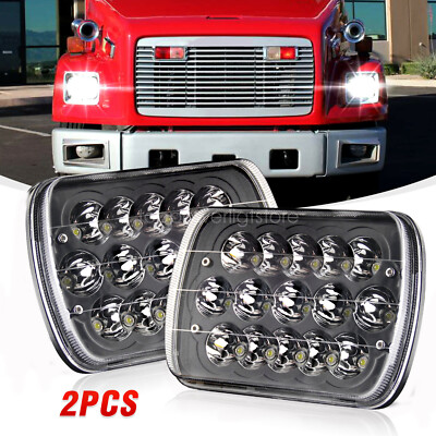 Pair Black For Freightliner FL50 FL60 FL70 MT35 MT45 7x6 5x7 LED Headlight Hi-Lo