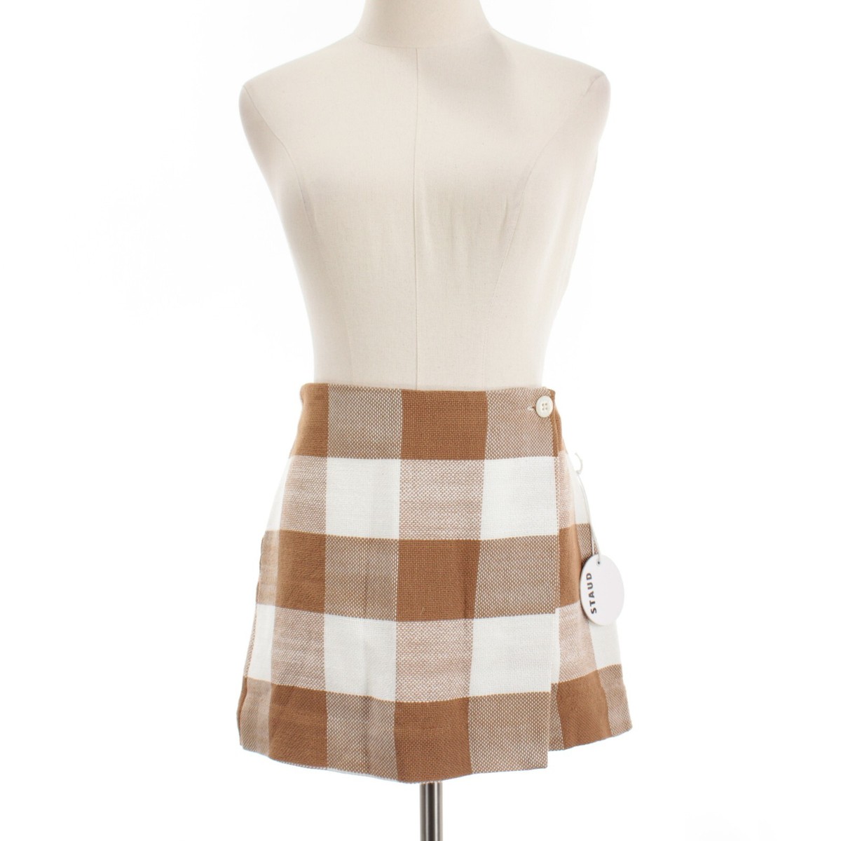 Staud NWT Tour Wrap Mini Skirt Size 8 in Tobacco Gingham (Light