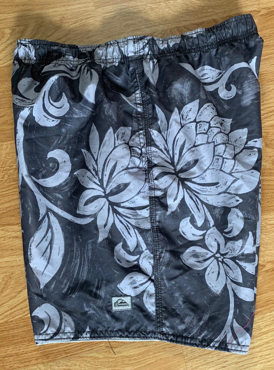 Mens Blue Gray Hawaiian Floral Quiksilver WaterMan Collection Swim