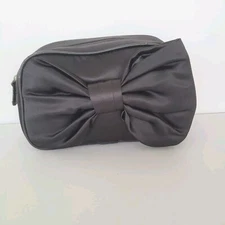 Christian Dior Parfums Black Cosmetic Pouch Bag Zip Around Small Bow  Logo 