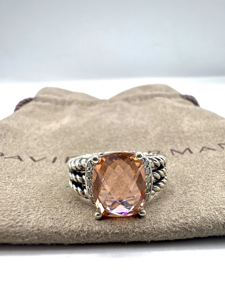 David Yurman Sterling Silver Petite Morganite Wheaton Ring Size 6