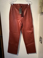SHINESTAR women's faux leather dress pants NWT sz L brick color high rise pocket