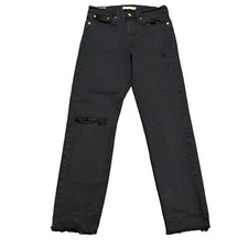 Levis Premium Wedgie Jeans Womens 27 Meas 28x28 Black Raw Hem Distressed
