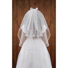 First Communion Rhinestone Headpiece with Trimmed Layer Veil for Girls, 26 In