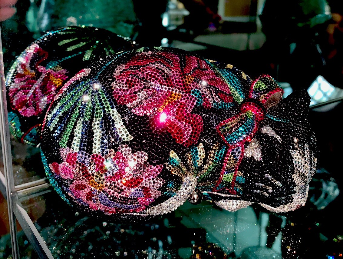 JUDITH LEIBER RESTING FLOWER BLACK CAT SWAROVSKI CRYSTAL CLUTCH