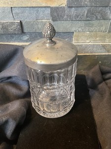 Antique Victorian Glass Jar W/ Silver Metal Lid