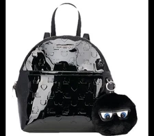 Karl Lagerfeld Paris Maybelle Backpack Purse W/ Mr. Glasses Keychain Black NWT