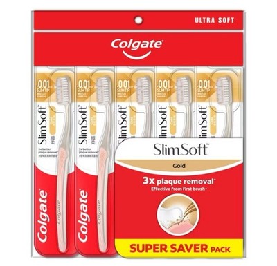 Colgate SlimSoft Charcoal Gold Toothbrush 5 Pack Ultra Soft Bristles Gum Care