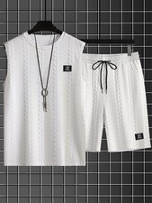 Mens Tracksuit 2-Piece Set Sleeveless T Shirt Shorts Sweatsuit Outfit Set