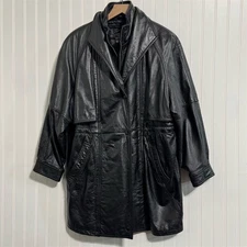 Vintage Wilsons Leather Jacket Large Black Thinsulate Ultra Mid Length Car Coat