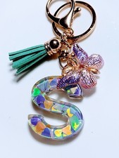 Handmade Resin Initial Keychain Letter S Butterfly Personalized Gift