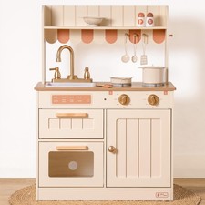 Play Kitchen, Wooden Kids Kitchen Playset for Kids with Realistic Design, Sin...