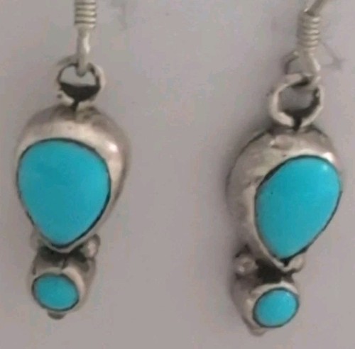 Sterling Silver Turquoise Dangle Drop Earrings Blue Teardrop Southwestern Style