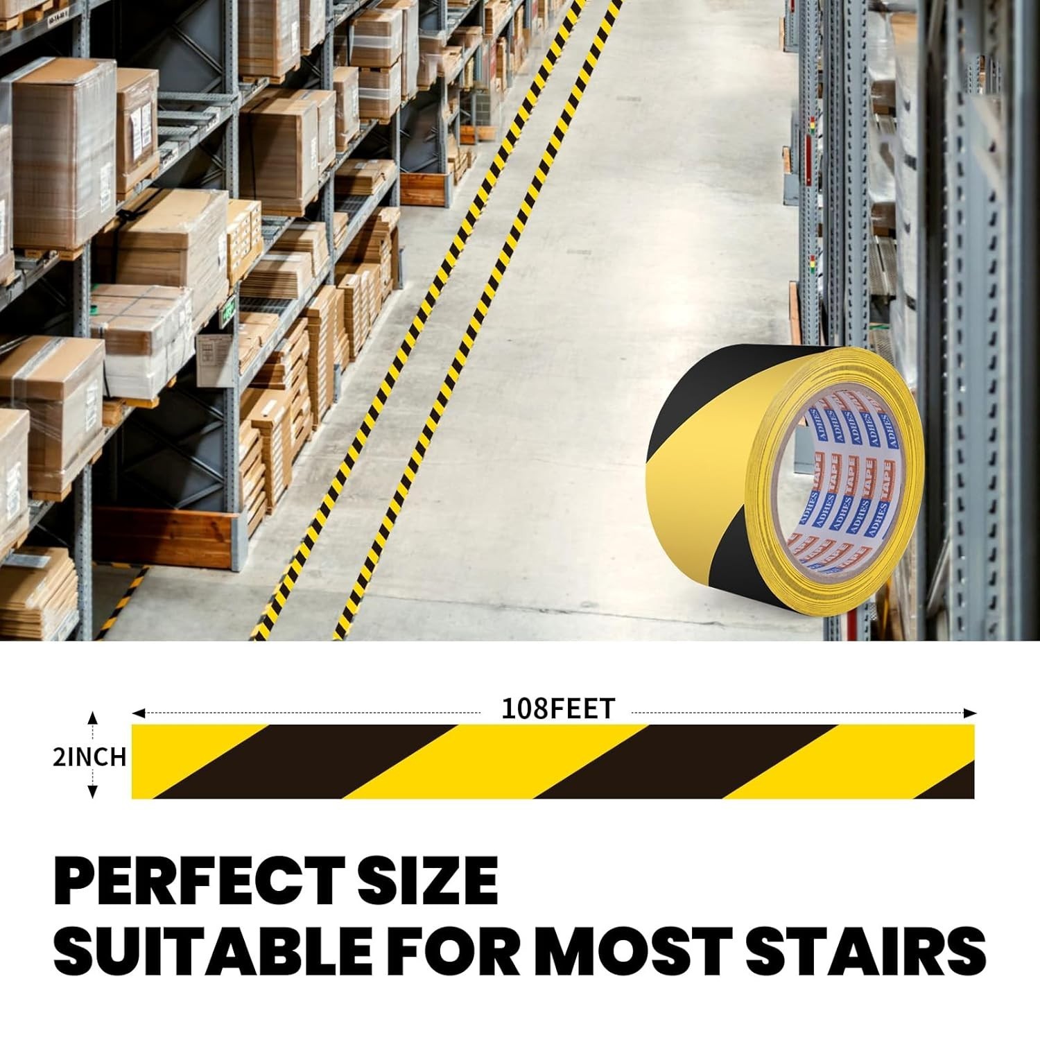 ADHES Caution Tape Floor Tape Warning Tape Yellow and Black Weather-Resistant