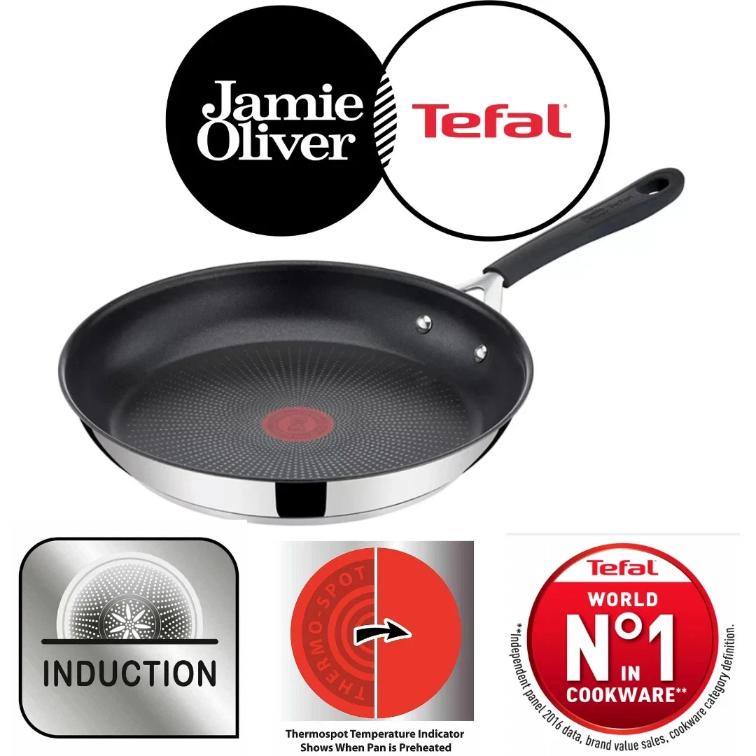 Tefal Jamie, Oliver Quick & Easy Stainless Steel Frying Pan, 28cm, E3030644
