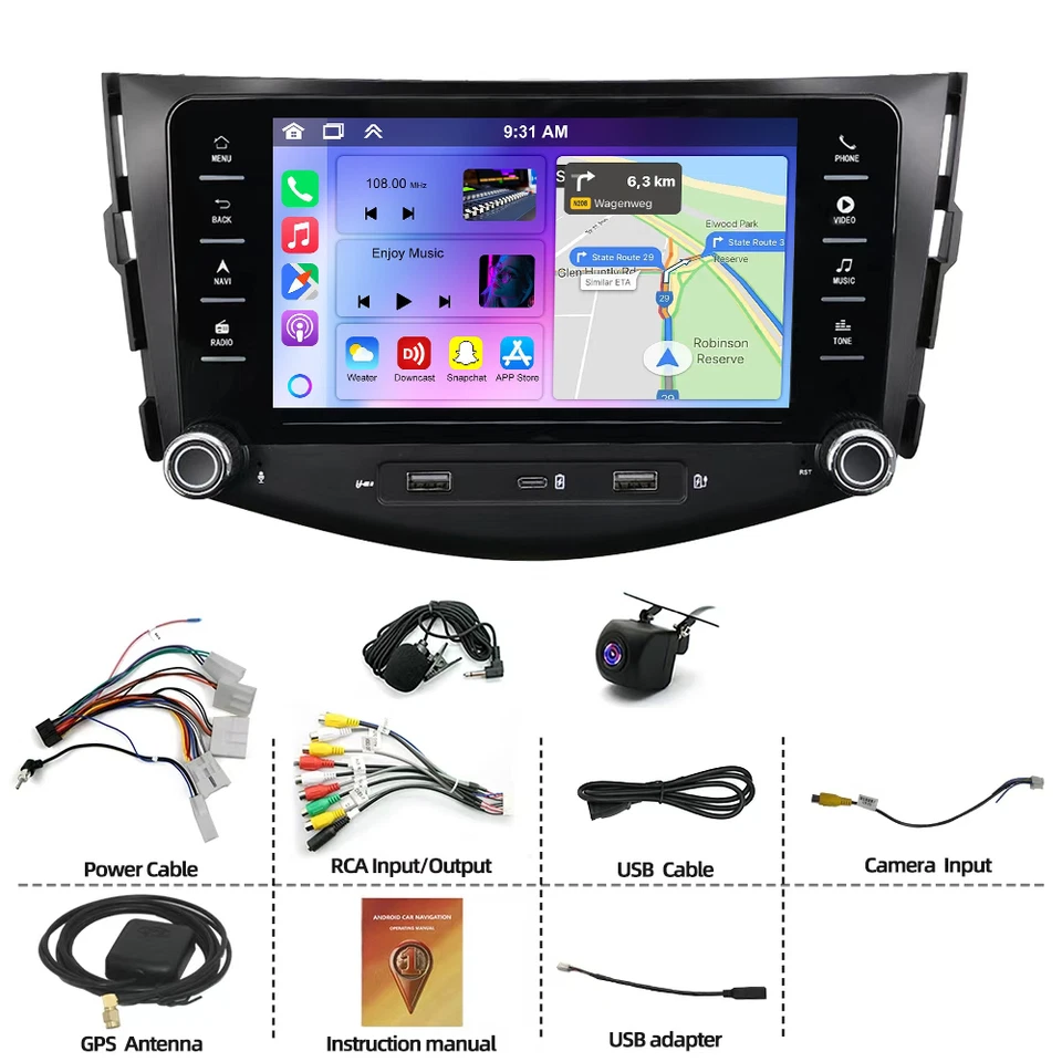 Für Toyota RAV4 2007-2012 Android 14 Carplay Autoradio GPS WIFI Havigation + Kam - Bild 3 von 4