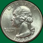 1942 Washington Quarter Silver Brilliant Uncirculated BU Coin #43663