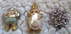 Vintage Lot (3) Different Unsigned Costume Jewelry Pieces Missing Stones AS IS