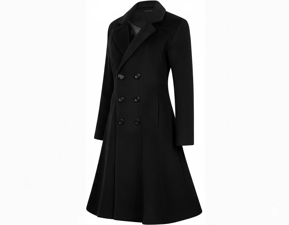 Women’s Handmade Double Breasted Black Wool Coat – Elegant Winter Gift for Her - Image 2 of 4