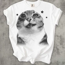 Funny Cat Meme T-Shirt – Retro Halftone Cat Graphic Tee Comfort Color