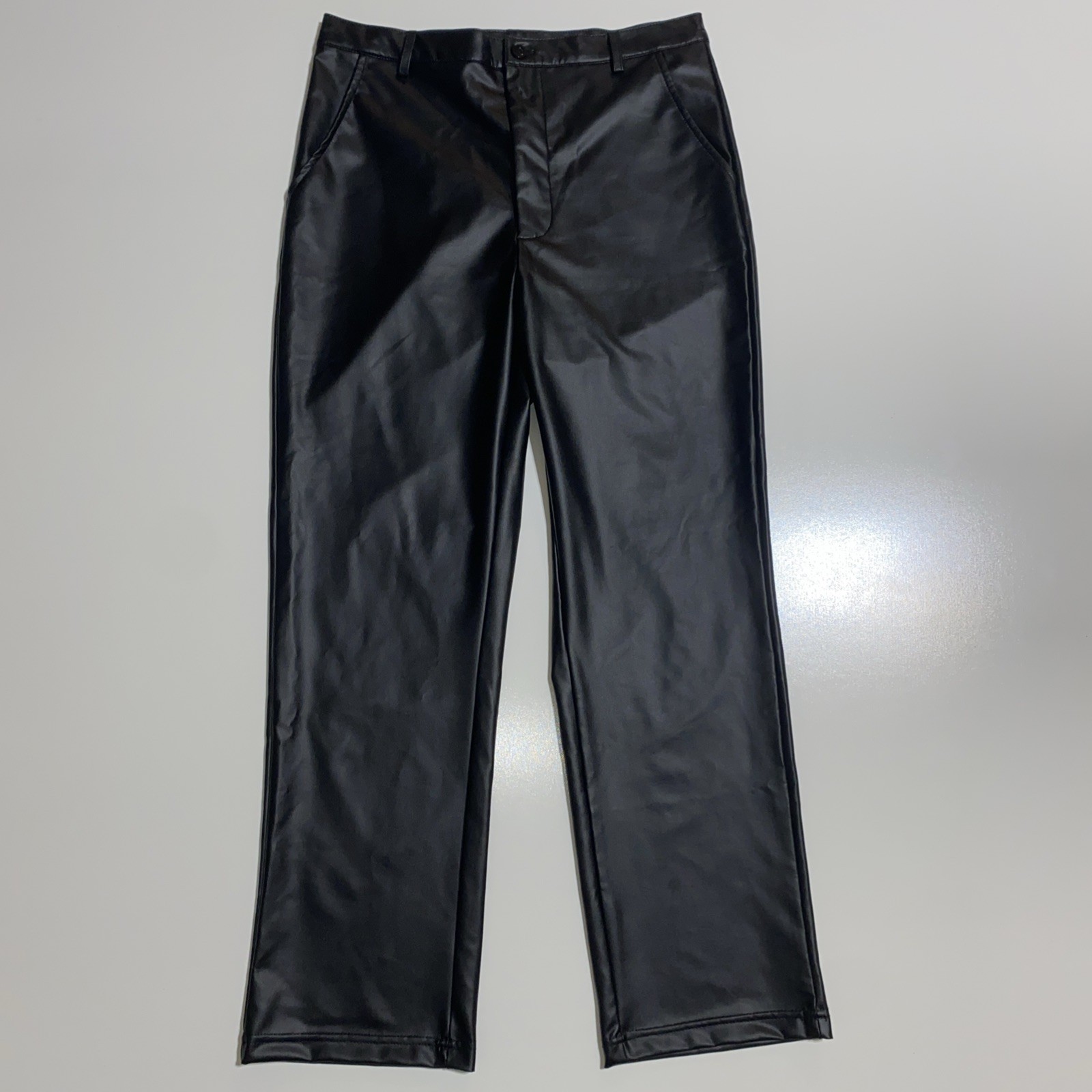 Faux Leather Pants Women's S Black Straight Leg Mid Rise Casual Preppy