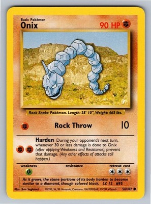 Onix 56/102 Common Base Set Unlimited Pokemon Lightly Played
