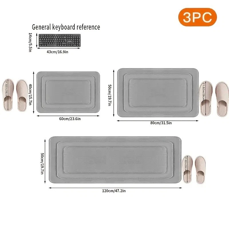 Juego de alfombras de baño absorbentes de espuma viscoelástica de 3 piezas alfombra pequeña grande y de puerta EE. UU. Foto 2 de 4