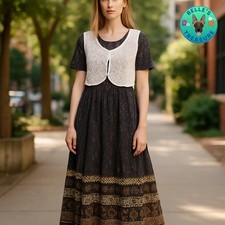 Olivia Rose Maxi Dress Womens 10 Cottagecore Floral Print Knit Vest Overlay VTG