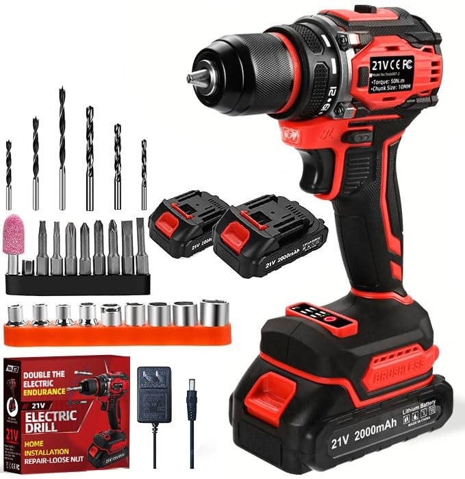 21V Cordless Power Drill/Driver Set, 2 Variable Speeds with 