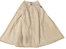 Women  s Vintage Rocky Mountain Tan Denim Skirt Pleats Sz 7 Pockets Belt Loops