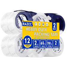 Clear Packing Tape, 12 Rolls Heavy Duty Packaging Tape with Dispensers for Packi