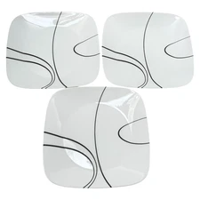 Corelle Simple Lines Dinner Plates Lot 3 White Black 10 in Geometric