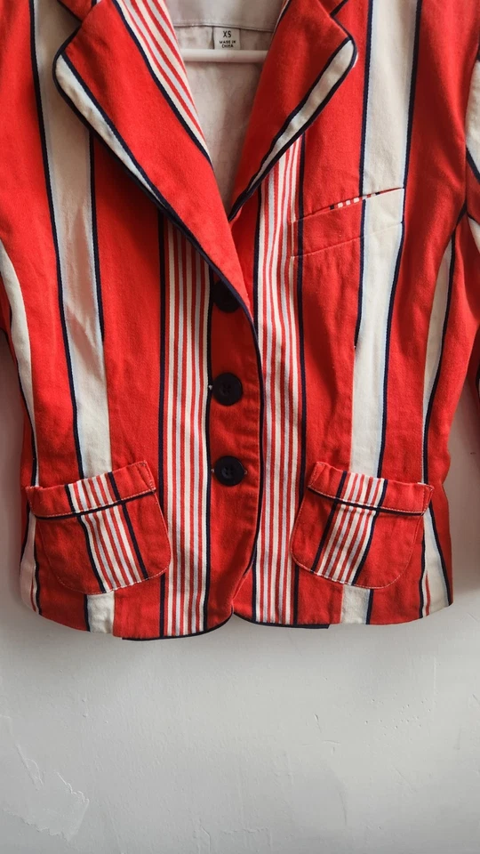 Jaqueta Luella Target listra vermelha branca azul Carnaby Street ajustada bolsos XS - Imagem 4 de 4