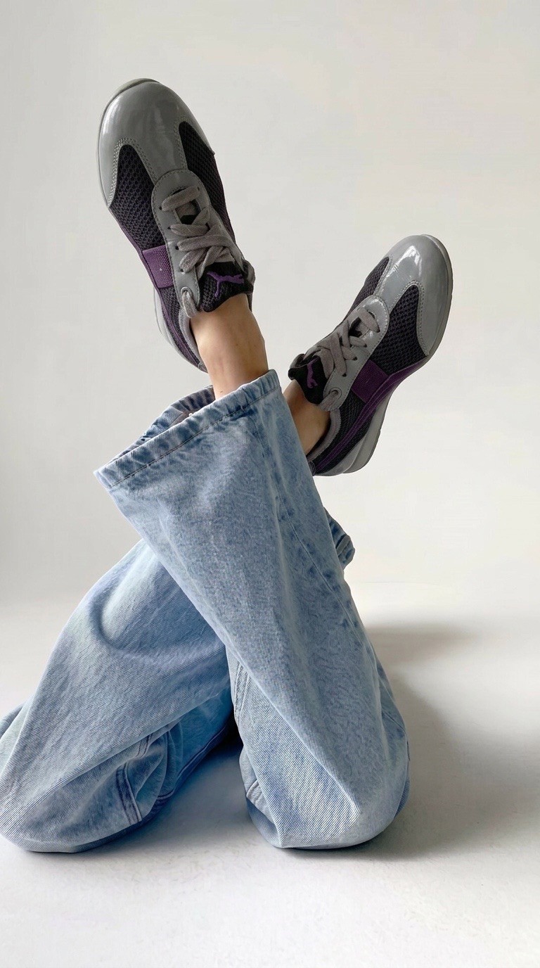 Vintage Puma ecoOrthoLite Sneaker Ballet Flats Black Purple Y2K Sporty Mesh