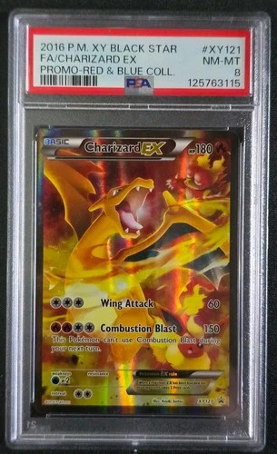 2016 PM XY121 Black Star FA Charizard EX Promo Card Red Blue Collection PSA 8