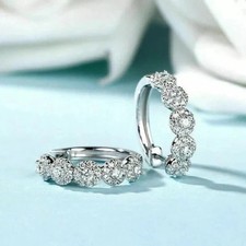 2.00 Ct Round Cut Real Moissanite Huggie Hoop Earrings 14K White Gold Plated
