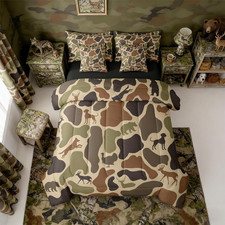 Deer Bear 7 Piece Bedding Set King Camo Comforter Set with Sheets Hound Turkey W