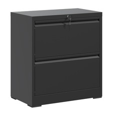 Metal 2 Drawer Locking Lateral File Cabinet for Office or Home, Black Finish