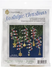 Solid Oak Nostalgic Christmas Beaded Crystal Ornament Kit-Ruby, Green & Gold Xma