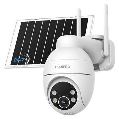 TKENPRO Solar Security Cameras Wireless Outdoor, 2.4GHz WiFi, White