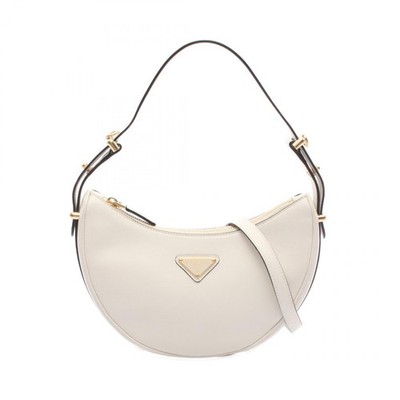 Prada  Arqué Small Curved Shoulder Handbag White Leather Triangle Logo 1BC194
