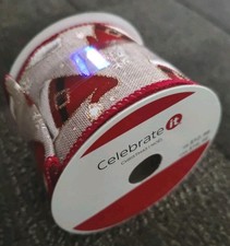 Celebrate It SANTA HATS Snowflake Christmas Wired GLITTER Ribbon 2.5" x 20ft
