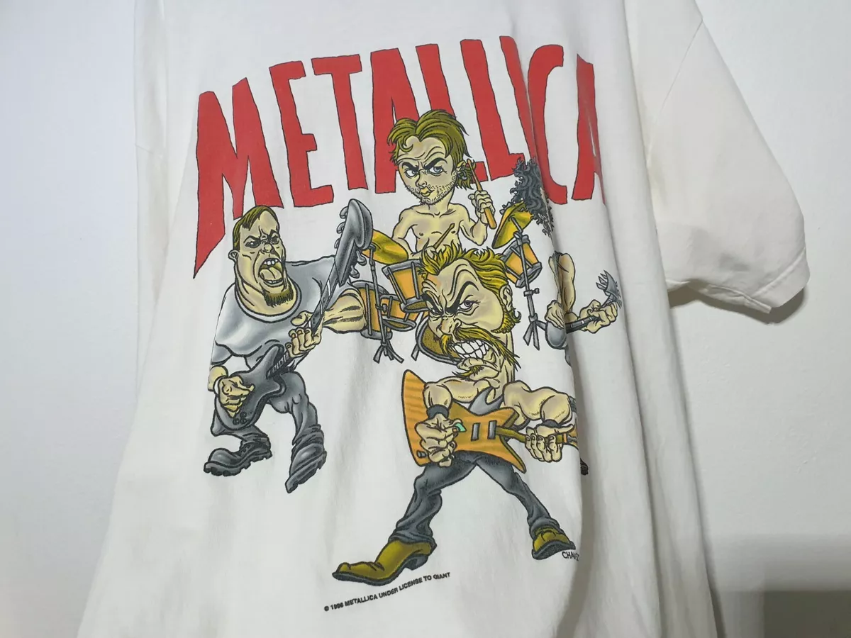 RARE VINTAGE 90’s Metallica Cartoon Big print White T shirt size XL