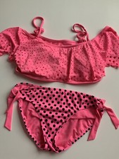 Justice Girls Hot Pink Black Polka Dot Off Shoulder Swim Tankini Excellent 18